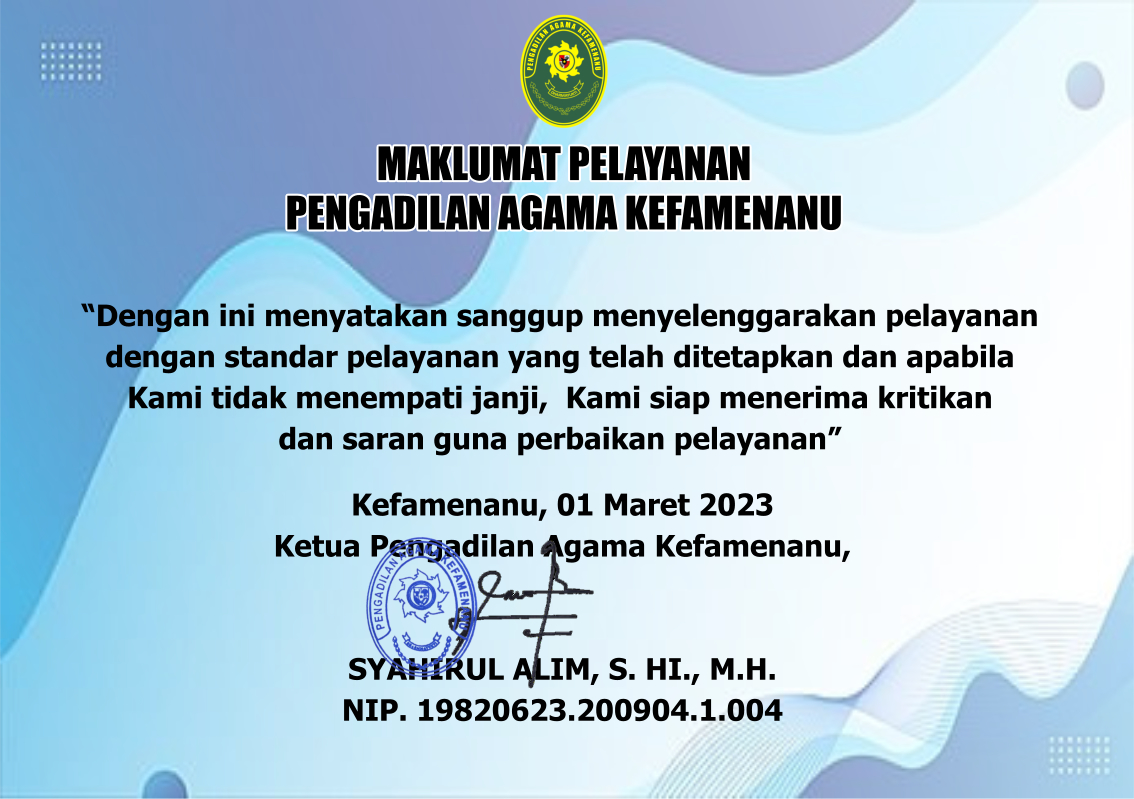 Maklumat Pelayanan Syahirul Alim SH MH