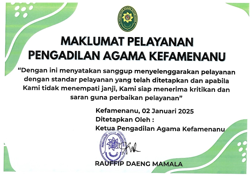 Maklumat Pelayanan PA Kefamenanu Tahun 2025