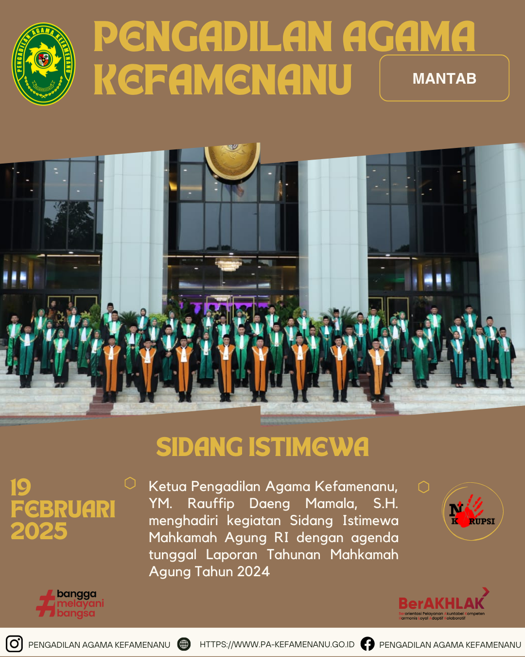 Ketua Pengadilan Agama Kefamenanu menghadiri kegiatan Sidang Istimewa Mahkamah Agung RI dengan agenda tunggal Laporan Tahunan Mahkamah Agung