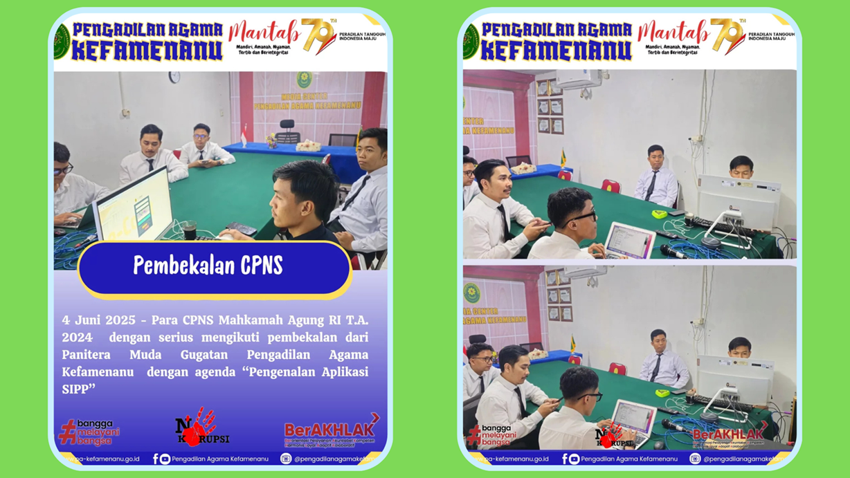 Para CPNS Mahkamah Agung RI T.A. 2024 dengan serius mengikuti pembekalan dari Panitera Muda Gugatan Pengadilan Agama Kefamenanu Bapak Yusuf Dwi Prasetyo S.H