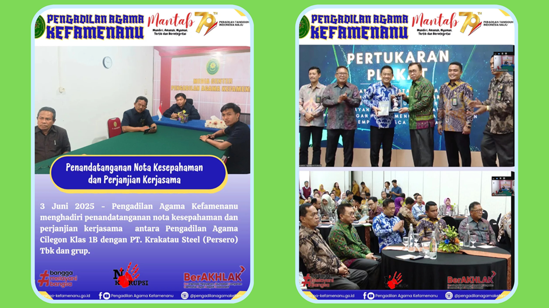 Penandatanganan Nota Kesepahaman dan Perjanjian Kerjasama antara Pengadilan Agama Cilegon Klas 1B dengan PT. Krakatau Steel Persero Tbk. dan Grup