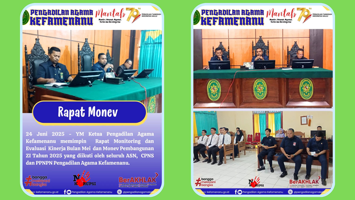 Rapat Monitoring dan Evaluasi Kinerja Bulan Mei dan Monev Pembangunan Zona Integritas Tahun 2025