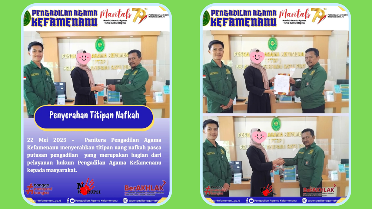 Panitera Pengadilan Agama Kefamenanu Serahkan Titipan Pasca Putusan Pengadilan