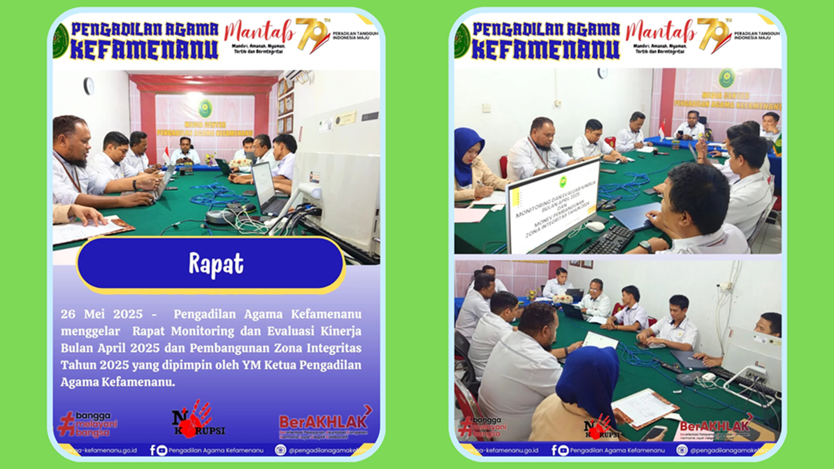 Rapat Monitoring Dan Evaluasi Monev Merupakan Pertemuan Rutin Bulanan Pengadilan Agama Kefamenanu Yang Bertujuan Untuk Mengevaluasi Kinerja