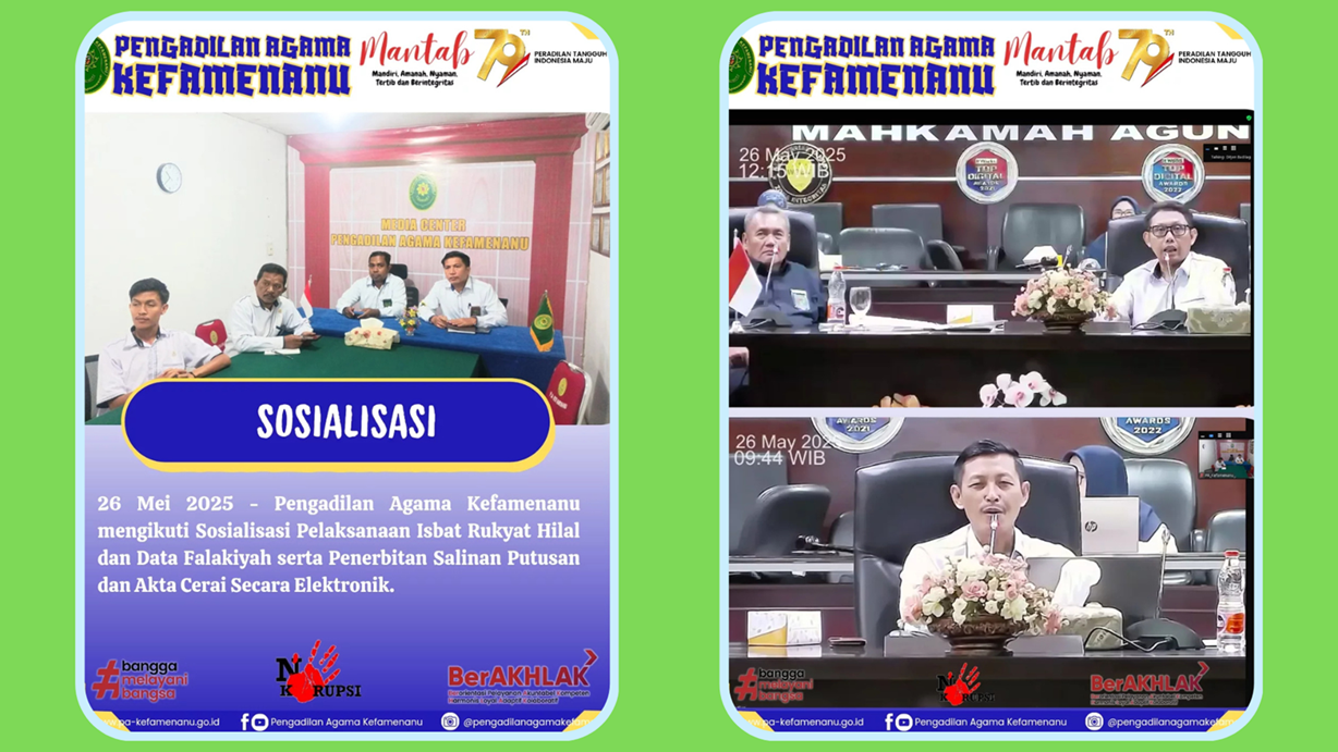 Sosialisasi Persiapan Pelaksanaan Isbat Kesaksian Rukyat Hilal Awal Bulan Hijriyah Dan Persiapan Penerbitan Salinan Putusan Dan Akta Cerai Secara Elektronik
